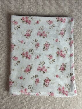 Little Me Pink White Floral Baby Blanket Flowers Tan Brown Leaves Rashti 2023